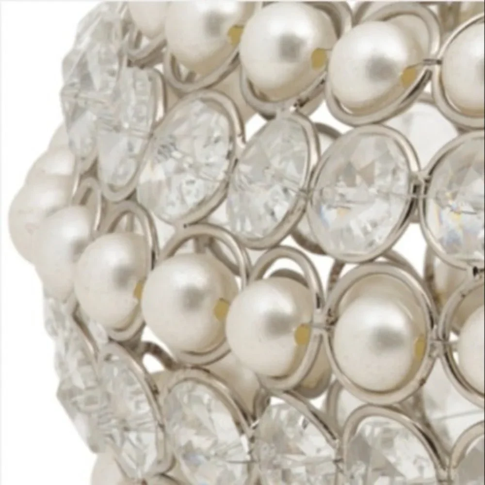 Faux Pearl Crystal Decorative Pumpkin Silver Metal Jewels Elegant Fall Decor 8